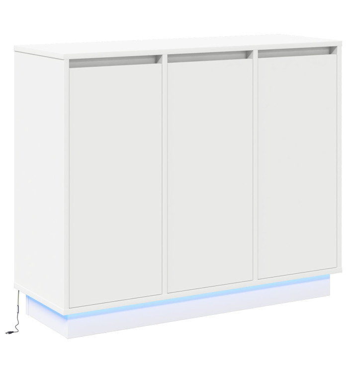 Buffet avec LED Blanc 90x32x75 cm en bois d'ingénierie | Mobilier & Déco