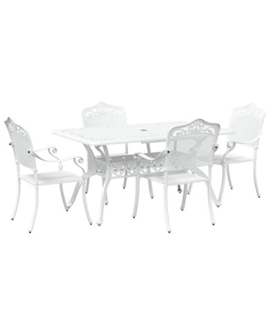 Ensemble de salle à manger de jardin 5 pièces en aluminium coulé blanc | Mobilier & Déco