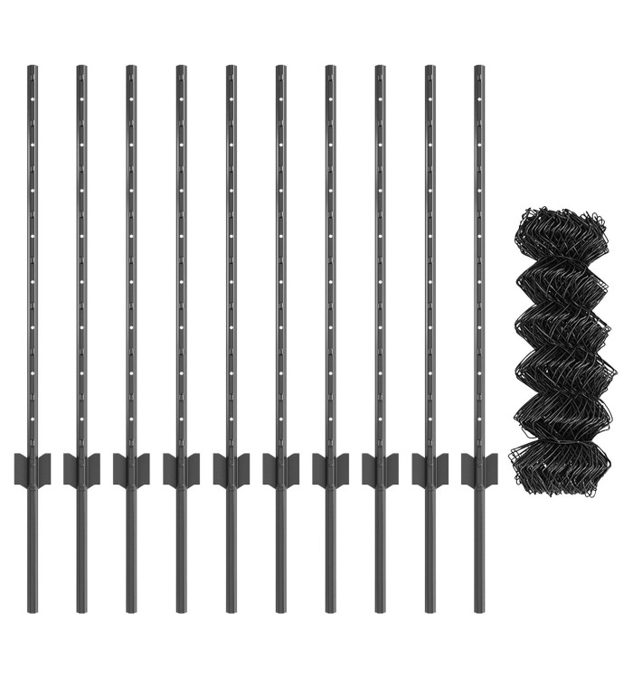 Clôture en mailles de chaîne avec 10 piquets en U Gris 0,8 x 10 m Acier | Mobilier & Déco