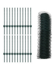 Poteaux de Clôture 11 pcs U-Channel Vert 60 cm Acier, Clôture Hexagonale Verte 0.5x50 m Acier | Mobilier & Déco