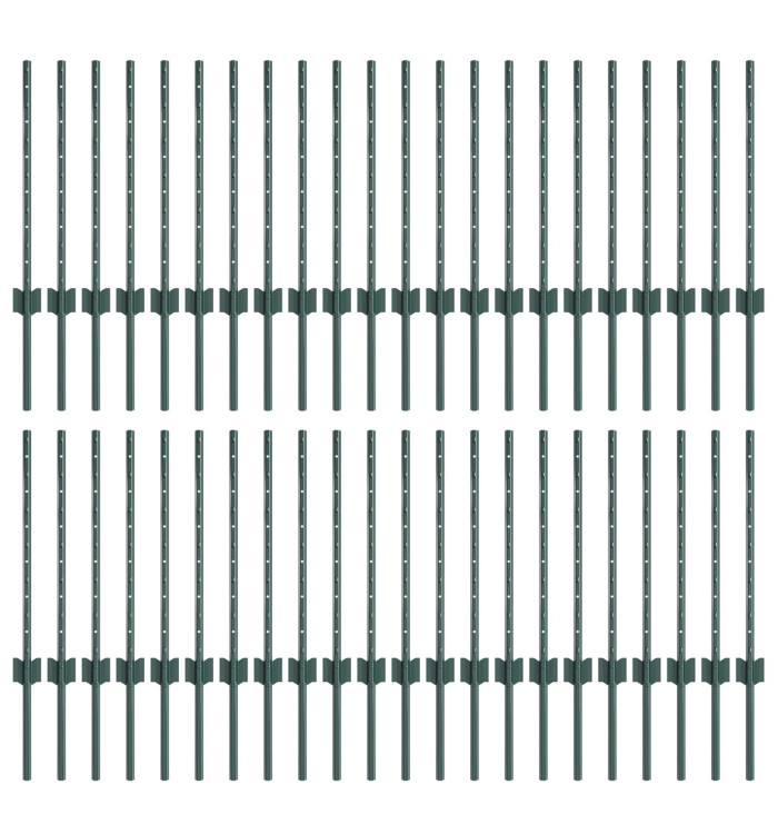 Poteaux de clôture 44 pcs U-Channel Vert 100 cm Acier | Mobilier & Déco