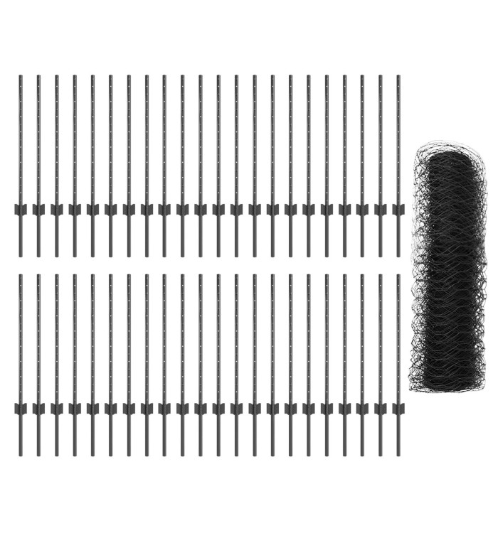 Poteaux de clôture 11 pcs U-Channel gris 80 cm en acier, Clôture hexagonale grise 0.8x100 m en acier | Mobilier & Déco
