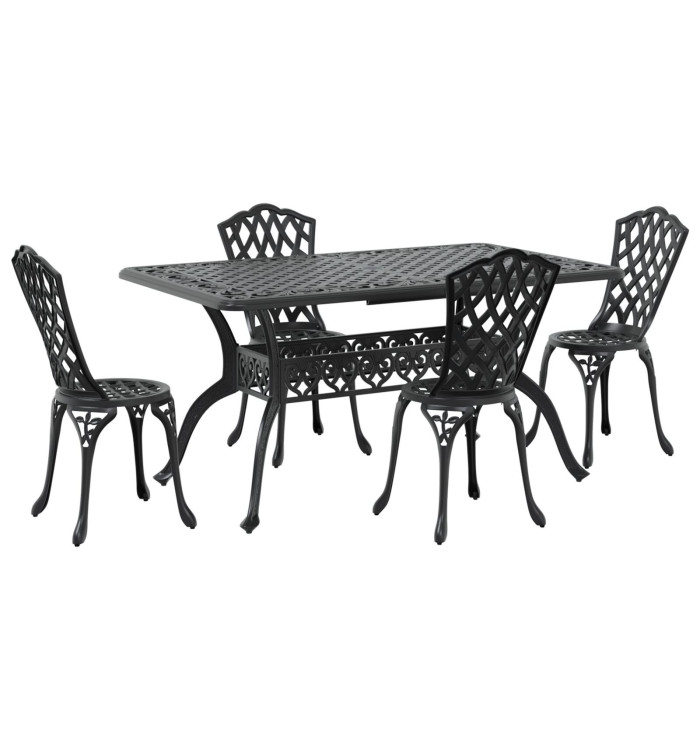 Ensemble de salle à manger de jardin 5 pièces en aluminium coulé noir | Mobilier & Déco