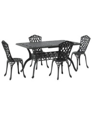 Ensemble de salle à manger de jardin 5 pièces en aluminium coulé noir | Mobilier & Déco