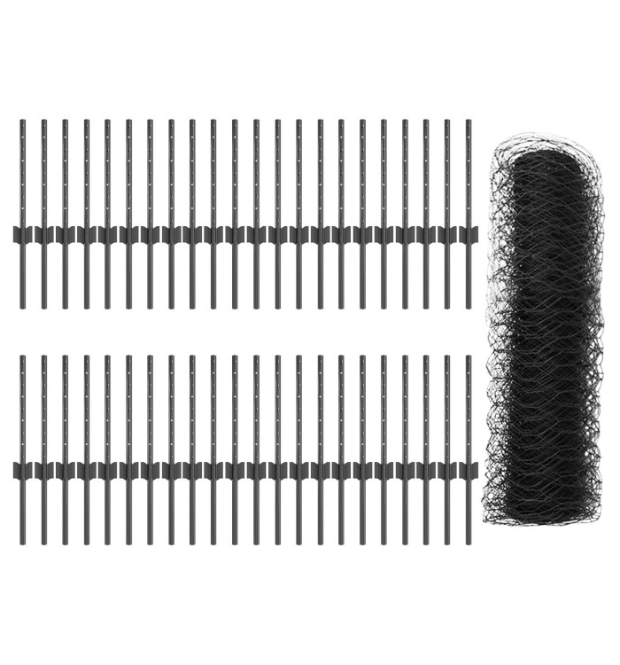 pieux de clôture 11 pcs U-Channel Gris 40 cm Acier, Clôture hexagonale Grise 0,4x100 m Acier | Mobilier & Déco