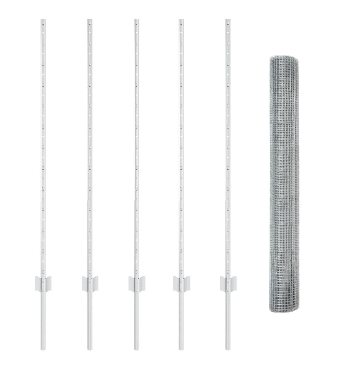 Clôture en Fil Soudé avec 10 Piques U Argent 1.2x10 m Acier | Mobilier & Déco