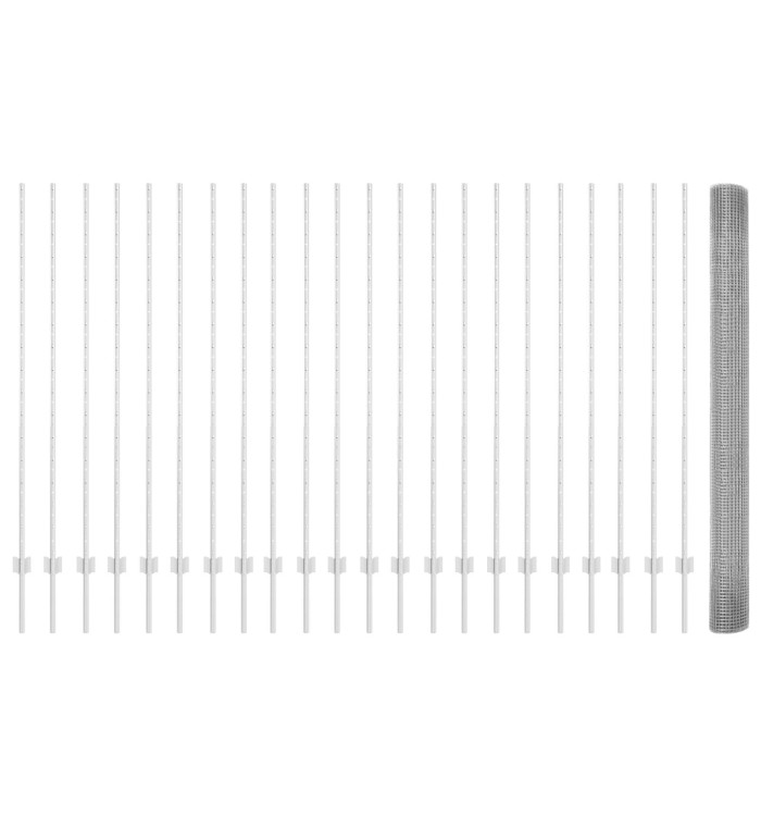 Clôture en fil soudé avec 44 poteaux en U Argent 1.6x50 m Acier | Mobilier & Déco