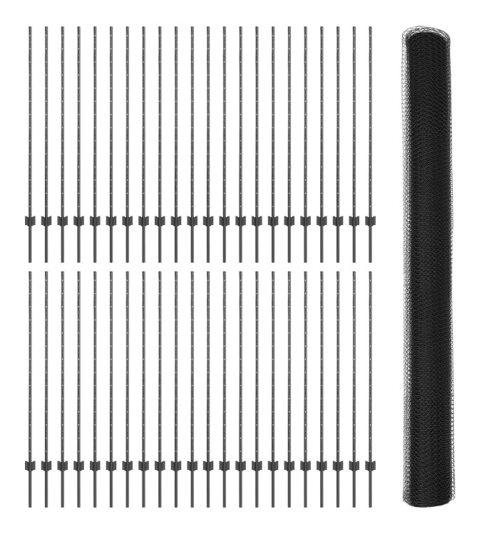 Poteaux de clôture 22 pcs U-Channel Gris 140 cm Acier, Clôture hexagonale Gris 1,4x100 m Acier | Mobilier & Déco