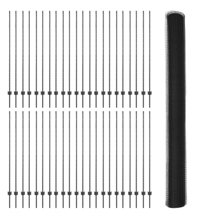 Poteaux de Clôture 22 pcs U-Channel Gris 150 cm Acier, Clôture Hexagonale Grise 1,5x100 m Acier | Mobilier & Déco