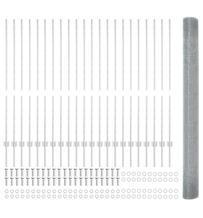 Clôture en fil soudé avec 44 poteaux en U argent 1.4x50 m acier | Mobilier & Déco