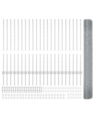 Clôture en fil soudé avec 44 poteaux en U Argent 1x50 m Acier | Mobilier & Déco