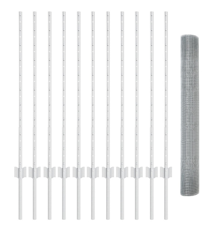 Clôture en fil soudé avec 22 poteaux U Argent 1x25 m Acier | Mobilier & Déco