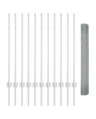Clôture en fil soudé avec 22 poteaux U Argent 1x25 m Acier | Mobilier & Déco