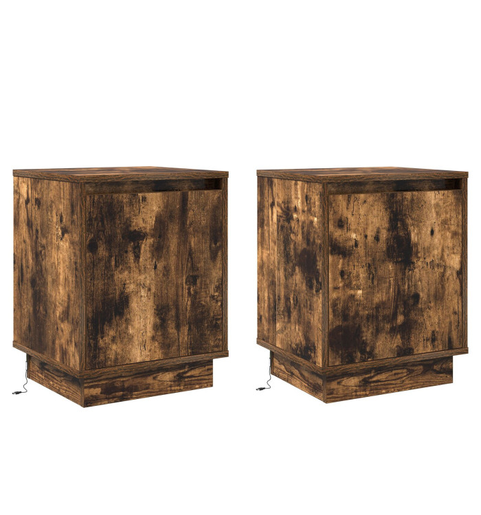Armoires de chevet avec lumières LED 2 pcs Chêne fumé 39x34,5x50 cm | Mobilier & Déco