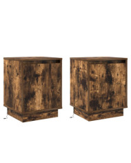 Armoires de chevet avec lumières LED 2 pcs Chêne fumé 39x34,5x50 cm | Mobilier & Déco