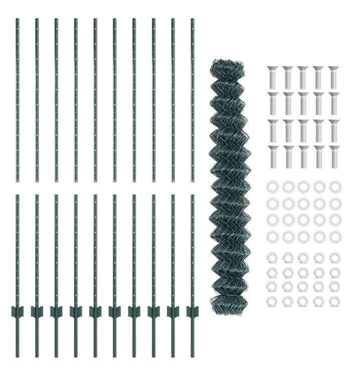 Clôture en maillons avec 10 U Posts Vert 1.6x10 m Acier | Mobilier & Déco