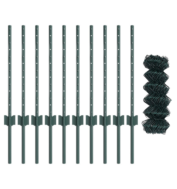Clôture en fil de fer avec 10 poteaux U Vert 0.6x10 m Acier | Mobilier & Déco