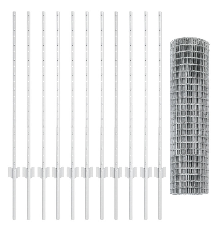 Euro Fence avec 22 poteaux en U Argent 1x25 m Acier | Mobilier & Déco