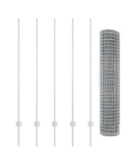 Clôture Euro avec 10 poteaux argentés 1,4x10 m en acier | Mobilier & Déco