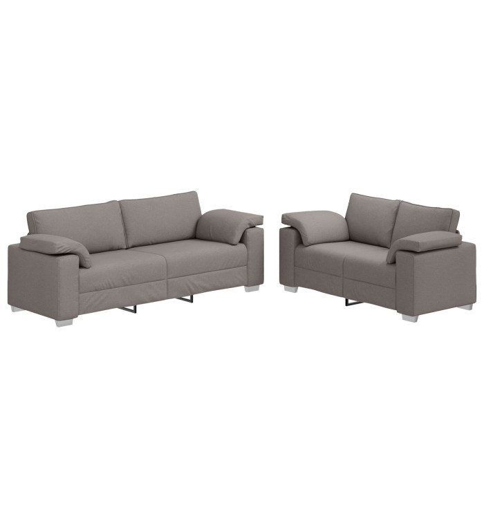 Ensemble de canapé 2 pièces avec coussins tissu taupe | Mobilier & Déco