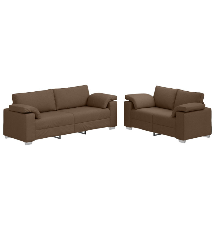 Canapé 2 pièces avec coussins en tissu marron | Mobilier & Déco