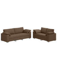 Canapé 2 pièces avec coussins en tissu marron | Mobilier & Déco