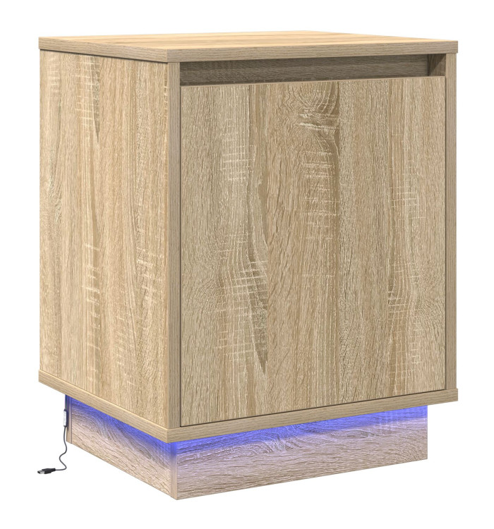 Table de chevet avec lumières LED Chêne Sonoma 39x34,5x50 cm | Mobilier & Déco