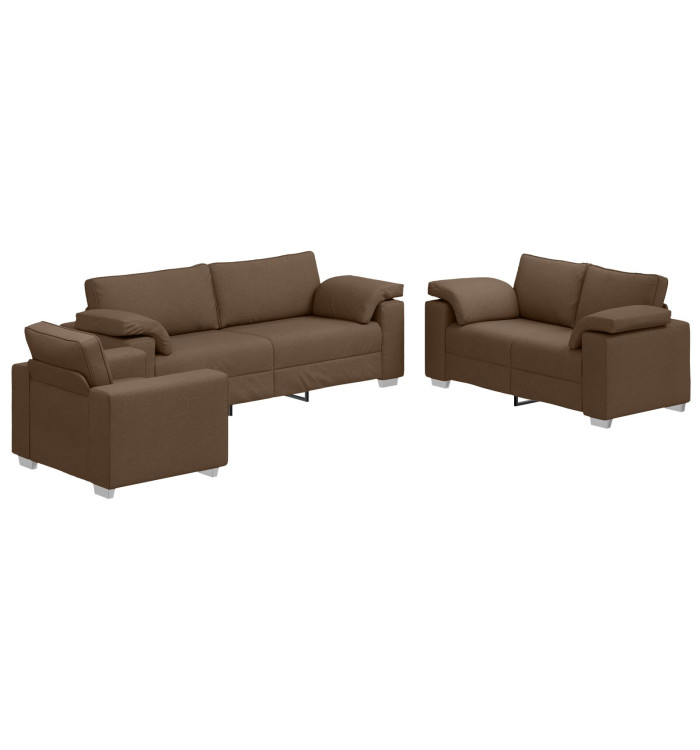 Ensemble de 3 canapés marron avec coussins en tissu | Mobilier & Déco