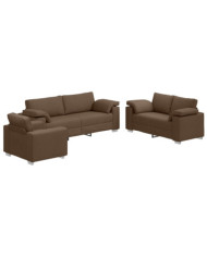 Ensemble de 3 canapés marron avec coussins en tissu | Mobilier & Déco