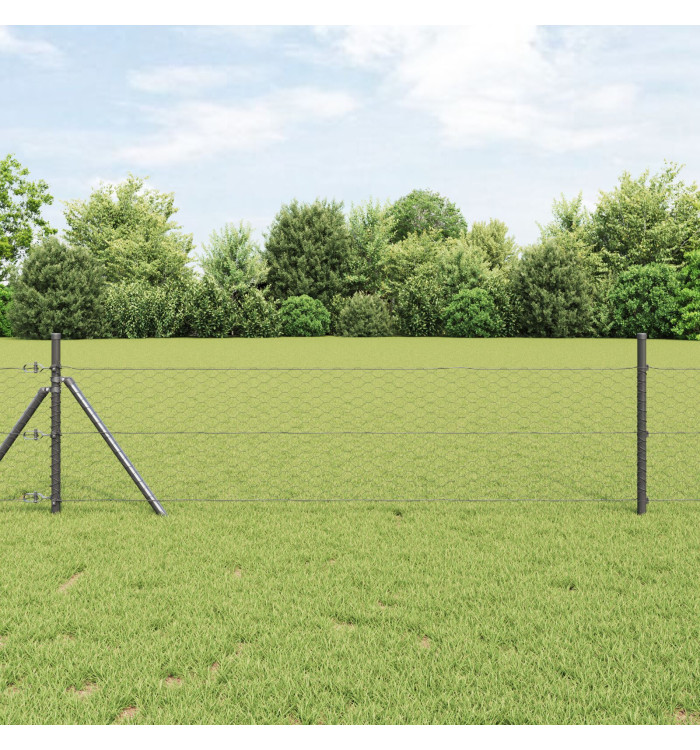 Clôture Hexagonale Grise 0.5x10 m Acier, Poteaux de Clôture 7 pcs Grise Ø32 mm 100 cm Acier Galvanisé | Mobilier & Déco