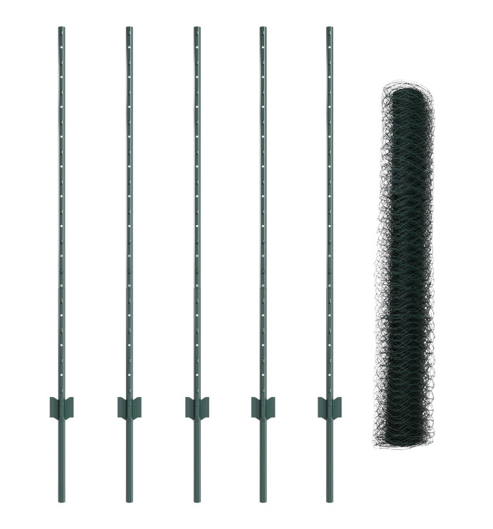Poteaux de clôture 5 pcs U-Channel vert 120 cm en acier, Clôture hexagonale verte 1,2x10 m en acier | Mobilier & Déco