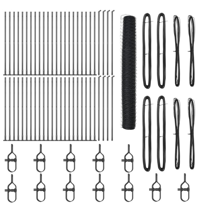 Clôture hexagonale Gris 1,2x100 m Acier, Poteaux de clôture avec plaques de base 13 pcs Ø32mm 68,5cm Acier galvanisé | Mobilie