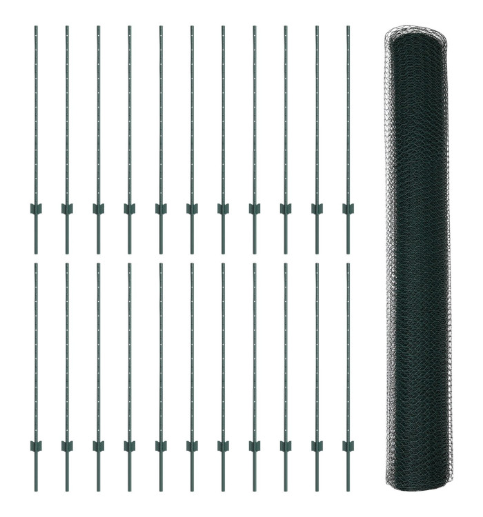 Poteaux de clôture 11 pcs U-Channel Vert 120 cm Acier, Clôture hexagonale Verte 1.2x50 m Acier | Mobilier & Déco