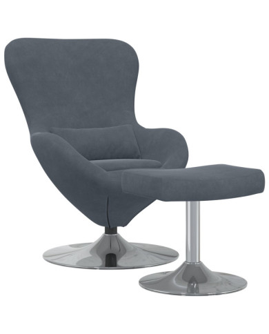 fauteuil œuf avec repose-pieds en velours gris foncé | Mobilier & Déco