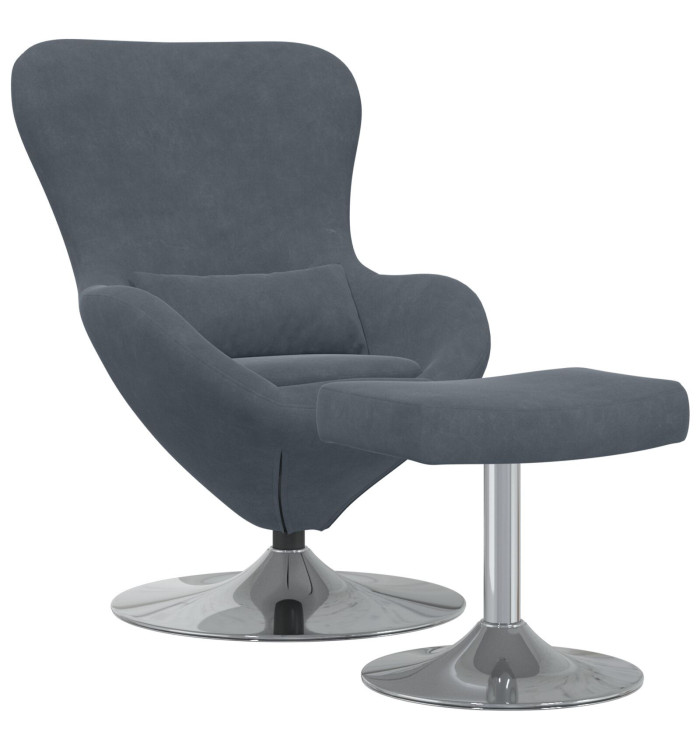 fauteuil œuf avec repose-pieds en velours gris foncé | Mobilier & Déco