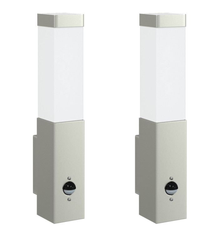 Appliques murales d'extérieur avec capteur 2 pcs Acier inoxydable Argent IP44 | Mobilier & Déco