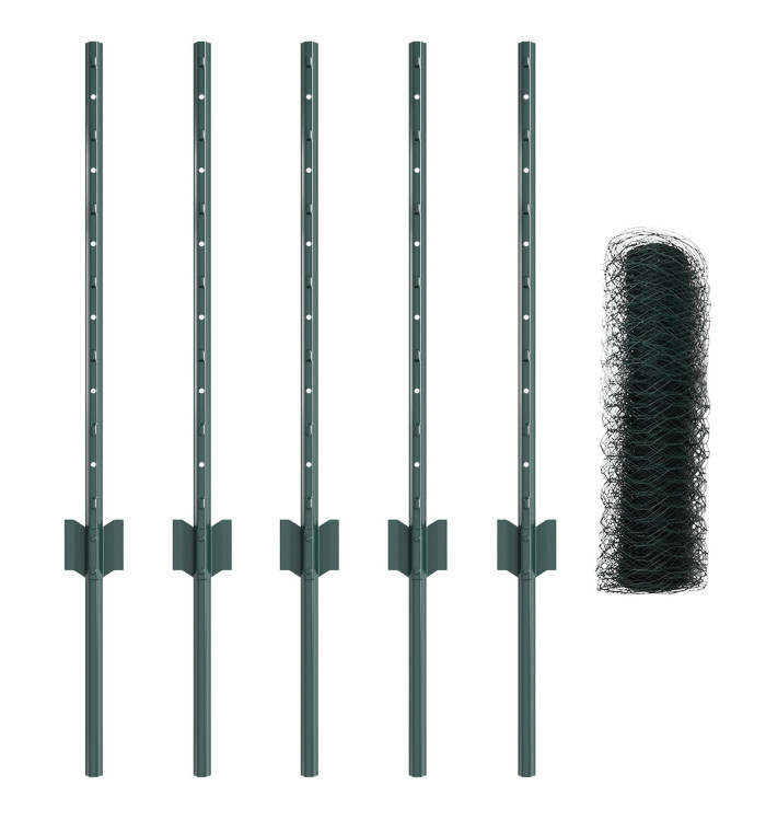 Poteaux de clôture 11 pcs U-Channel Vert 80 cm Acier, Clôture Hexagonale Verte 0,5x10 m Acier | Mobilier & Déco