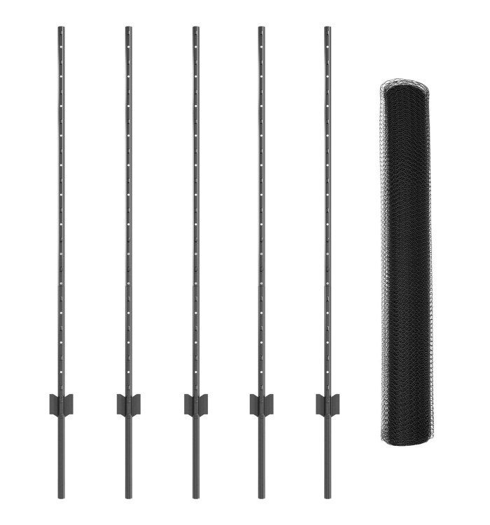 Poteaux clôture 10 pcs U-Channel gris 120 cm acier, Clôture hexagonale grise 1.2x10 m acier | Mobilier & Déco