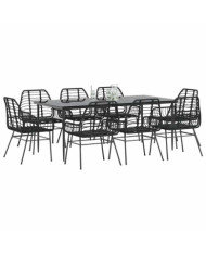 Ensemble à manger de jardin 9pcs noir poly rotin verre | Mobilier & Déco