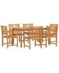 Ensemble de repas jardin 7 pièces en bois d'acacia massif | Mobilier & Déco