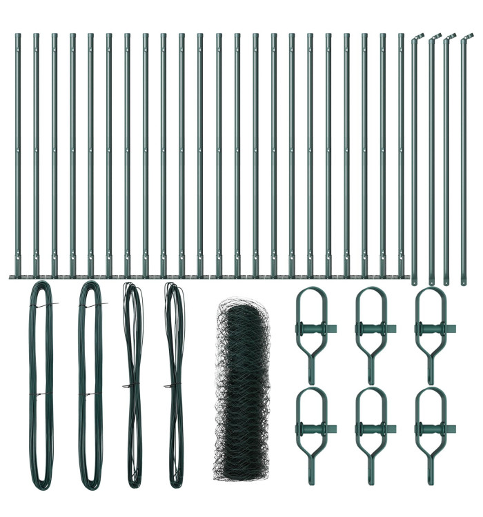 Clôture Hexagonale VidaXL Verte 1x50 m Acier, Poteaux de Clôture VidaXL avec Plaques de Base 13 pcs Ø32mm 110cm Acier Galvanisé 