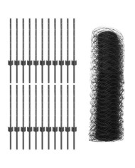 Poteaux de Clôture 11 pcs U-Channel Gris 60 cm Acier, Clôture Hexagonale Grise 0,6x50 m Acier | Mobilier & Déco