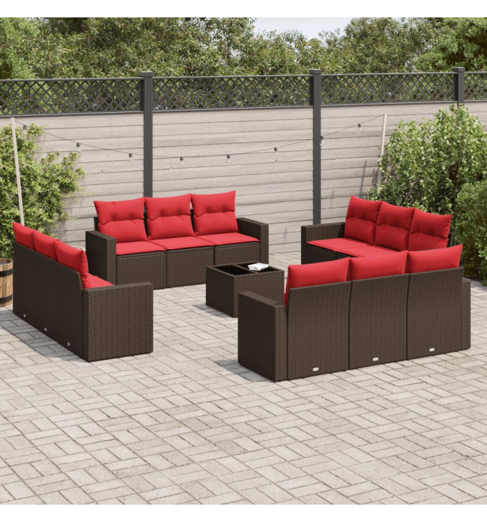 Salon de jardin avec coussins 13 pcs marron résine tressée | Mobilier & Déco