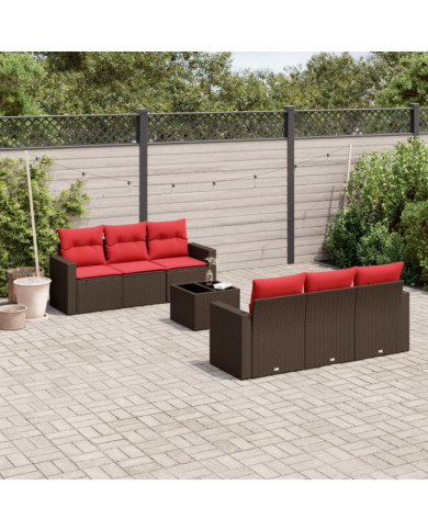 Salon de jardin avec coussins 7 pcs marron résine tressée | Mobilier & Déco