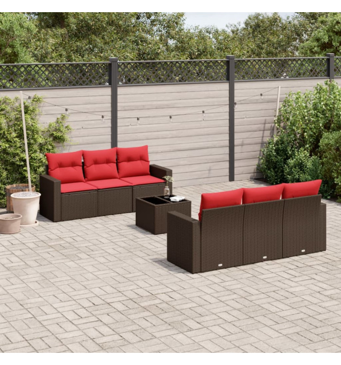 Salon de jardin avec coussins 7 pcs marron résine tressée | Mobilier & Déco