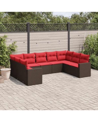 Salon de jardin avec coussins 9 pcs marron résine tressée | Mobilier & Déco