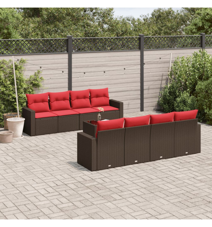Salon de jardin avec coussins 9 pcs marron résine tressée | Mobilier & Déco