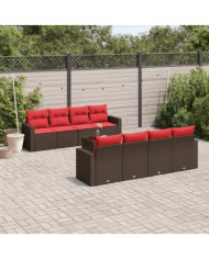 Salon de jardin avec coussins 9 pcs marron résine tressée | Mobilier & Déco