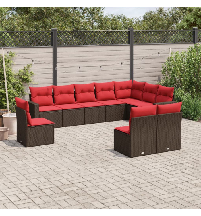 Salon de jardin 10 pcs avec coussins marron résine tressée | Mobilier & Déco