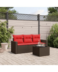 Salon de jardin 4 pcs avec coussins marron résine tressée | Mobilier & Déco